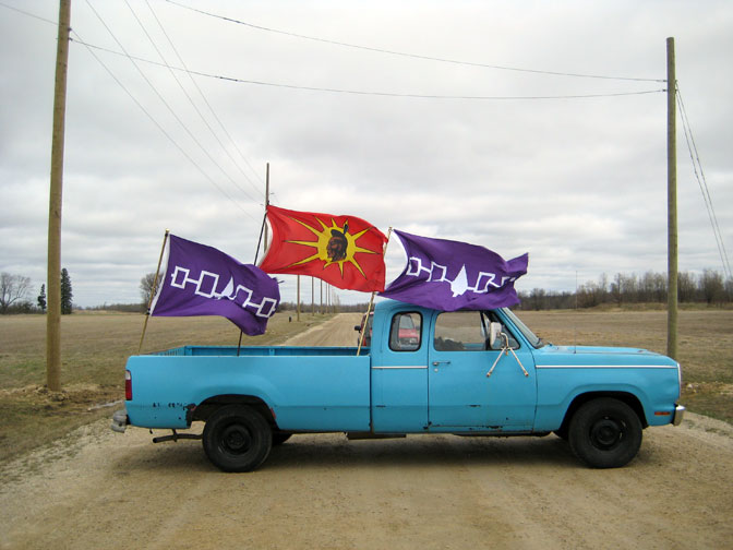 Big Blue, blockading the Eco Parkway in Dundalk, Ontario, Canada.